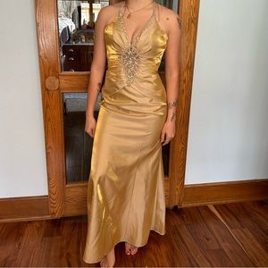 Mori lee gold prom dress